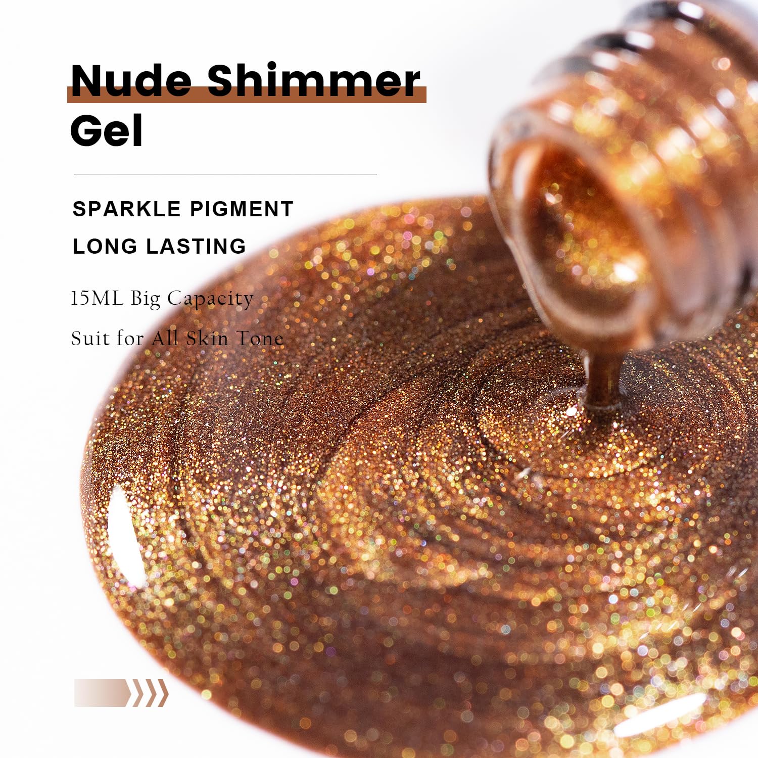 RARJSM Nude Glitter Gel Nail Polish Bronze Golden Rainbow Glitter Chunky Iridescent Sparkle Shimmer Diamond Transparent Gel Polish Single Bottle Soak off UV LED Cured for Home Salon Manicure - Image 4