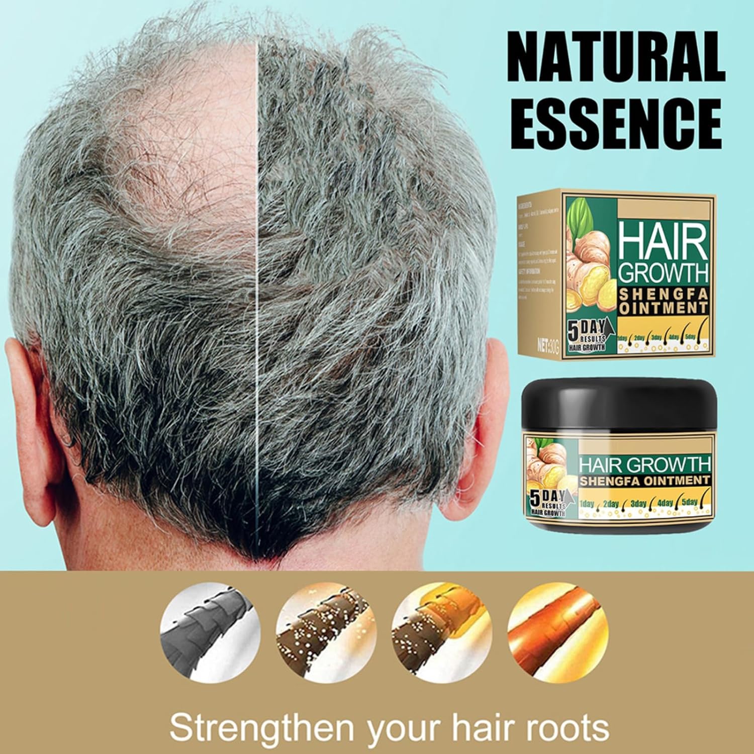 Ginger Hair Growth Ointment Hair Regrowth Treatment Cream Moisturizing Scalp Massage Hair Follicle Hair Care Serum Essence Conditioner (3.34 oz) - Image 2