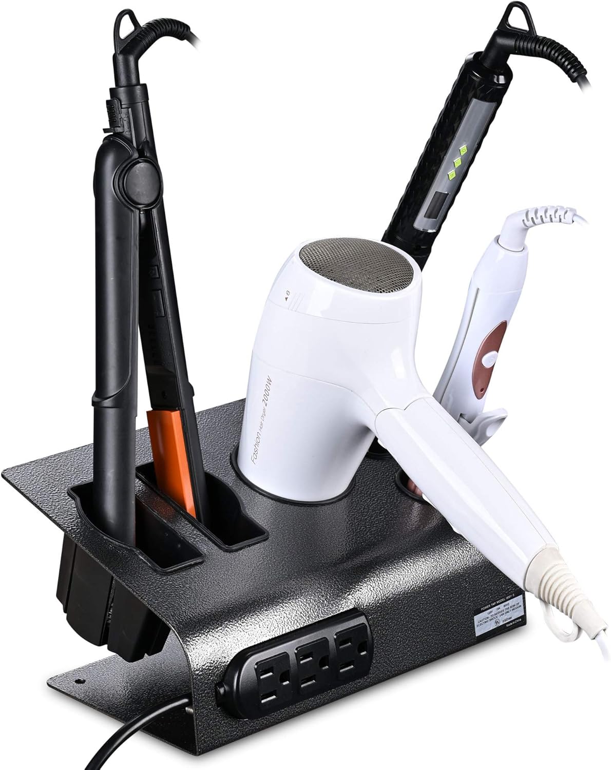 BYOOTIQUE 6-Hole Tabletop Blow Dryer & Hair Iron Holder Salon Appliance Stand with 3 Outlets Hair Tool Organizer Hot Tools Organizer for Stylist Straightener Bathroom Supplies - Image 7