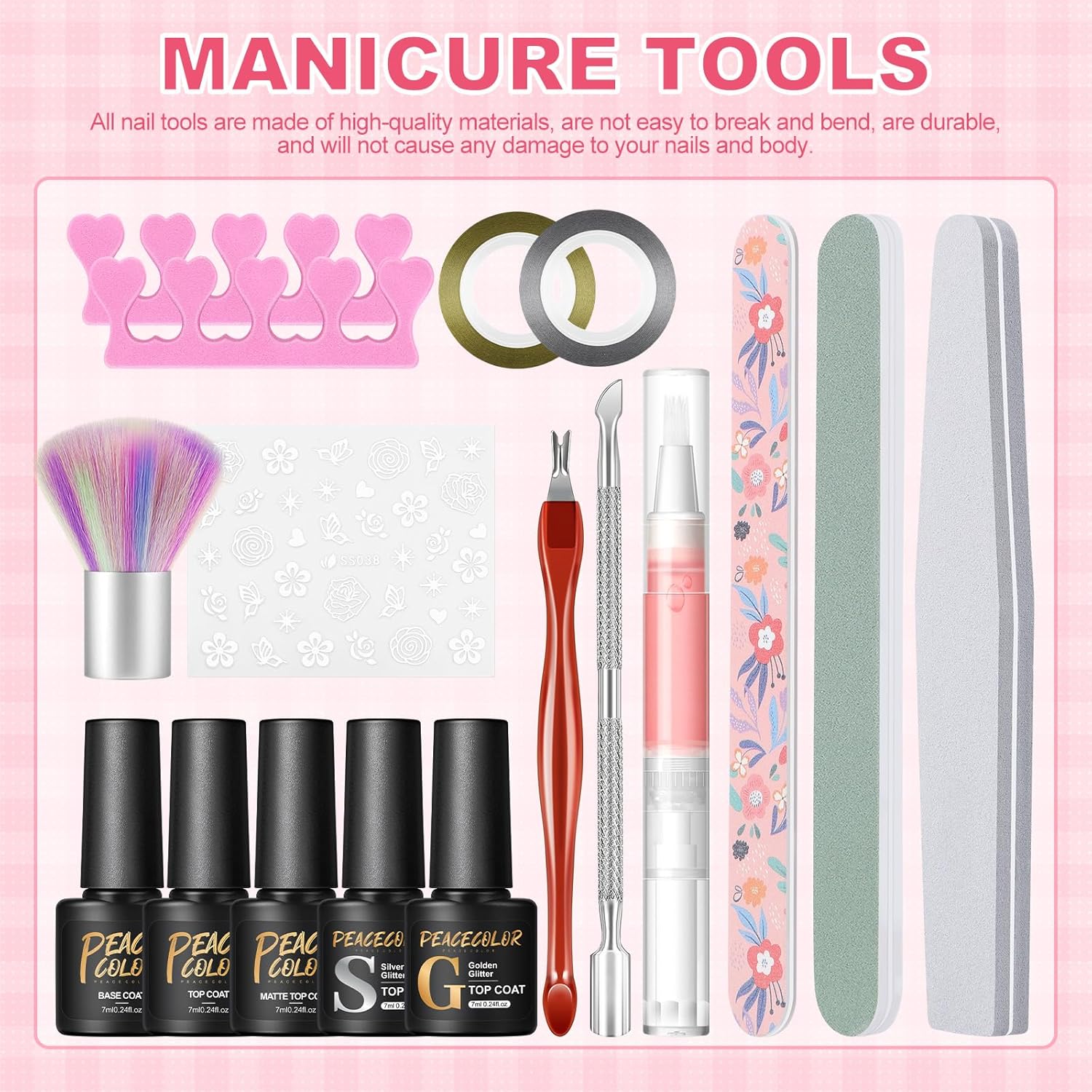 PEACECOLOR 53PCS Gel Nail Polish Kit with U V Light and Drill 35 Colors Gel Polish Nail Kit All Season Soak Off Polish Set with Matte Glitter Glossy Top Coat Manicure Tools DIY Home Women - Image 7