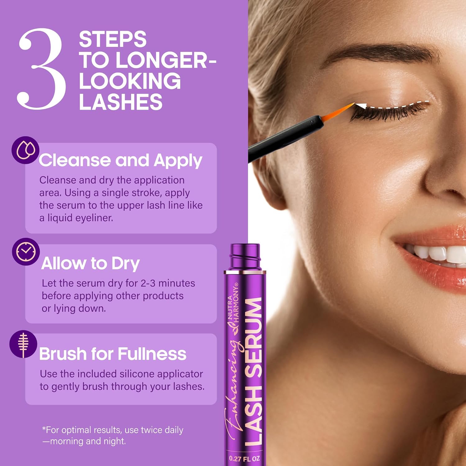 Enhancing Lash Serum for Eyelash Growth with Keratin and Biotin Peptides, Hyaluronic Acid, Creatine for Longer, Fuller, Thicker Lashes, Strength & Nourishment Treatment, Non-Irritating, Vegan, 8ml - Image 7