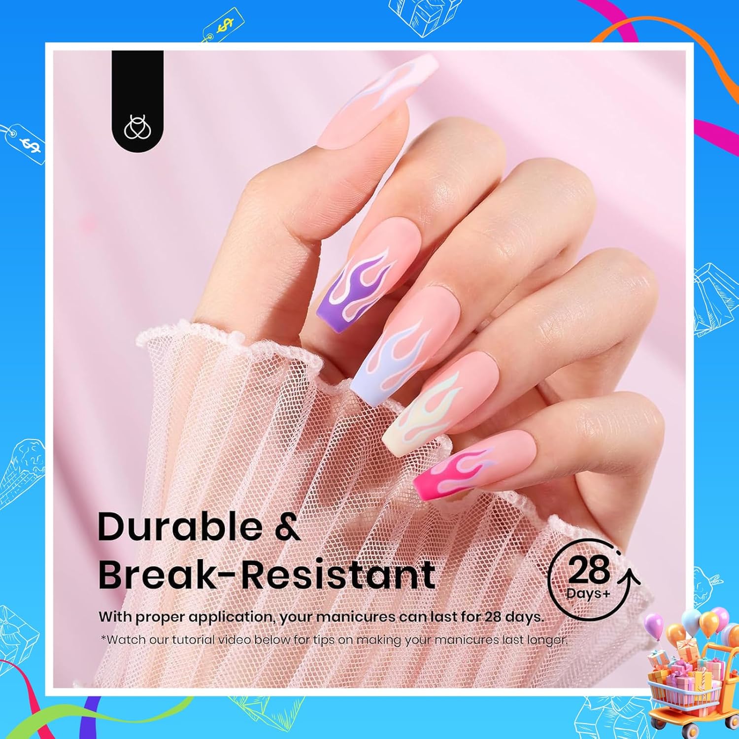 Beetles Gel Nail Tips Medium Coffin Etch X Nail Tips, 12 Sizes 288Pcs Pre Shaped Half Matte Press On Nails Full Cover False Nails for Pastel Spring Nails Acrylic Fake Nails Nail Extensions Kit - Image 4