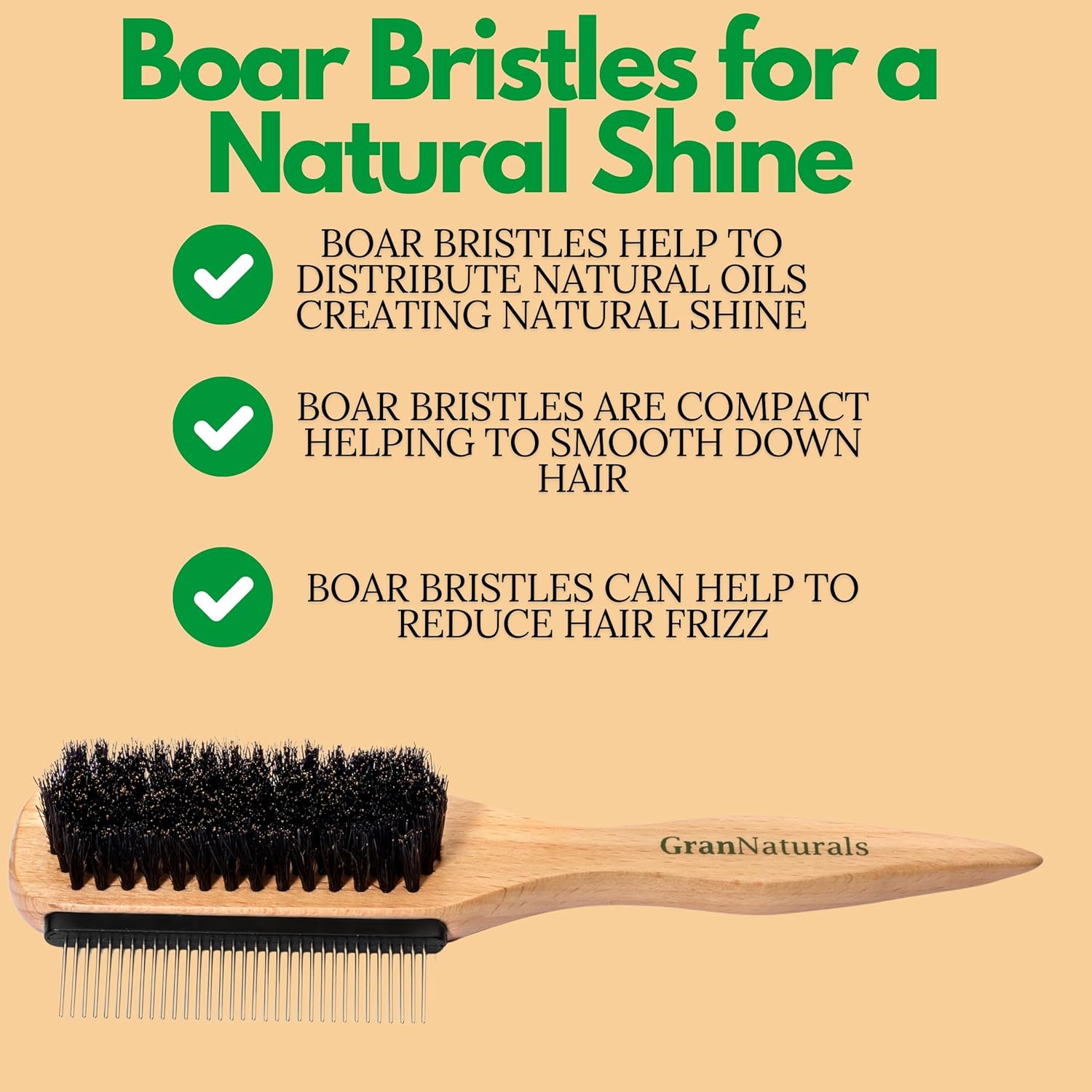 GranNaturals Boar Bristle Slick Back Hair Brush w/Comb for Smoothing Sleek Ponytail Bun - Wide Rat Tail & Metal Comb Hairbrush for Parting, Teasing, Backcombing, Sectioning, Edge Control, Flyaways - Image 8