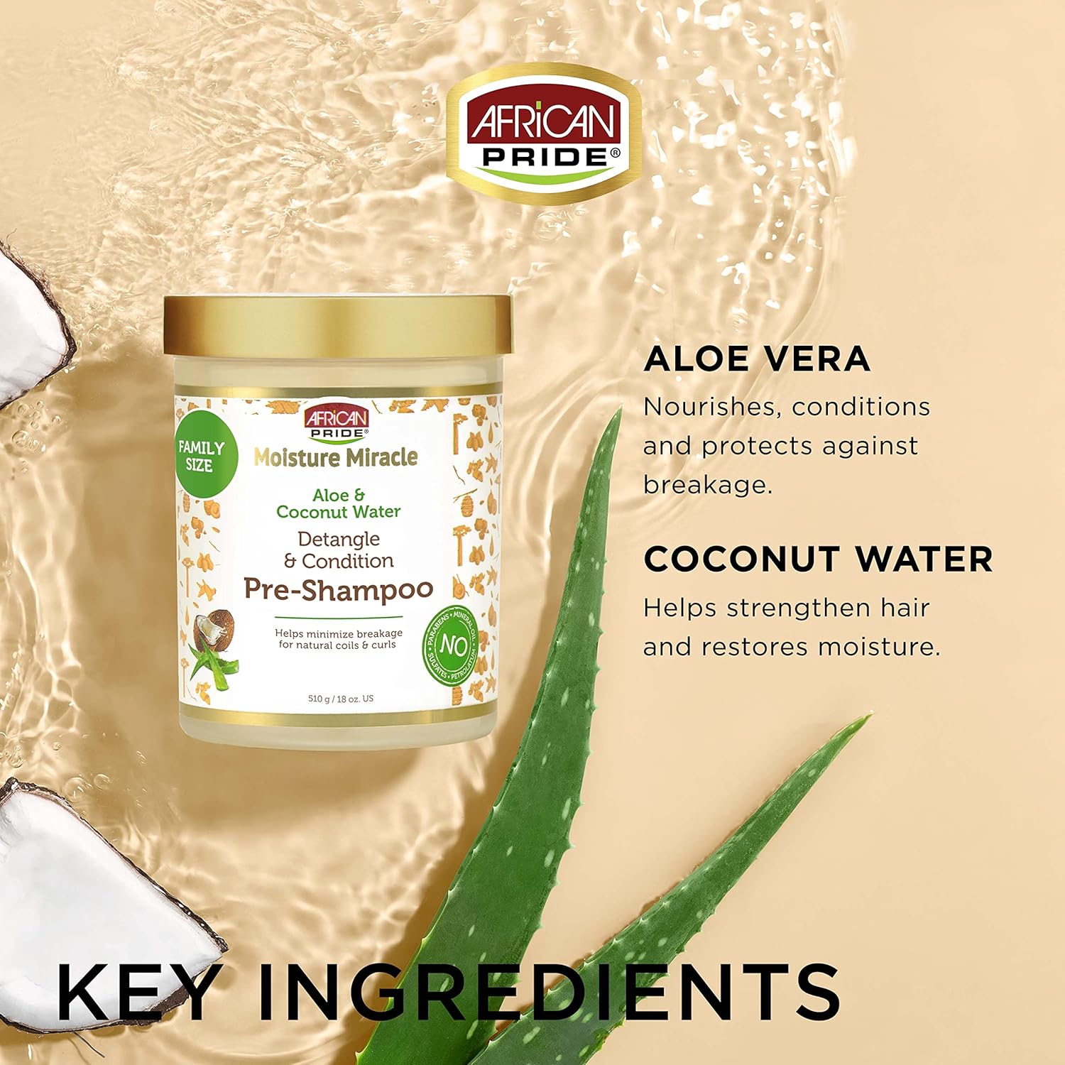 African Pride Moisture Miracle Pre-Shampoo Hair Detangler with Aloe & Coconut Water | Minimizes Breakage, Hydrates & Strengthens | Pre-Poo Treatment for Natural Coils & Curls | 18 oz. - Image 3