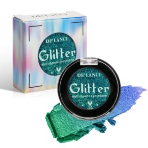 DE'LANCI Multichrome Peacock Green Eyeshadow Single, St. Patrick’s Day Metallic Glitter Eye Cosmetic, Sparkly Emerald Shimmer Makeup for Festive, Intense Long-Lasting Eyeshadow for Blue/Green Eyes