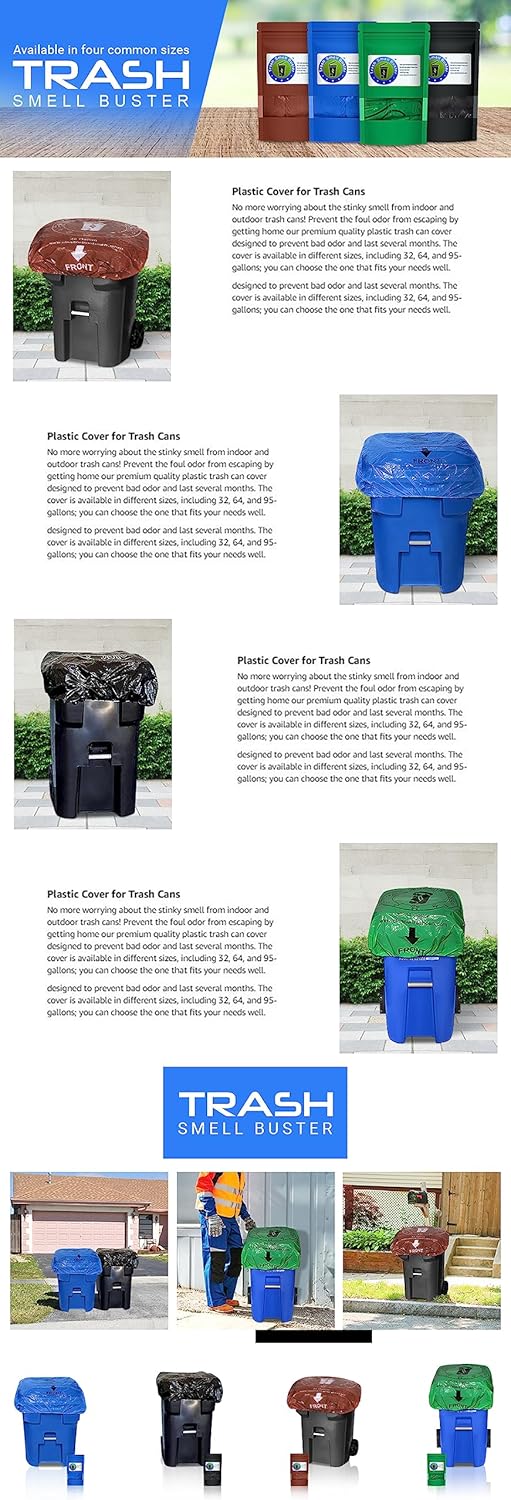 Trash Can Cover, Odor Eliminating Bag with Elastic Rubber Band, Eliminates Odor from Trash, Durable, Effective, Chemicals Free, 64 Gallon Size, 3 Covers - Image 5