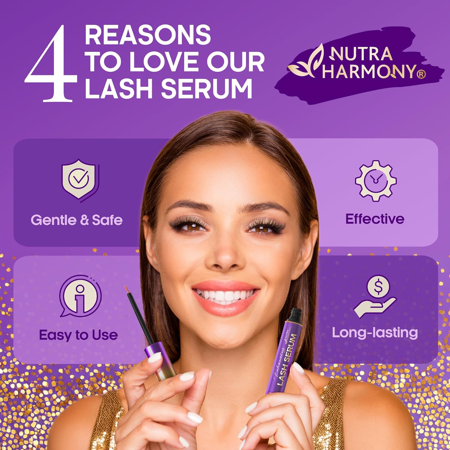 Enhancing Lash Serum for Eyelash Growth with Keratin and Biotin Peptides, Hyaluronic Acid, Creatine for Longer, Fuller, Thicker Lashes, Strength & Nourishment Treatment, Non-Irritating, Vegan, 8ml - Image 8