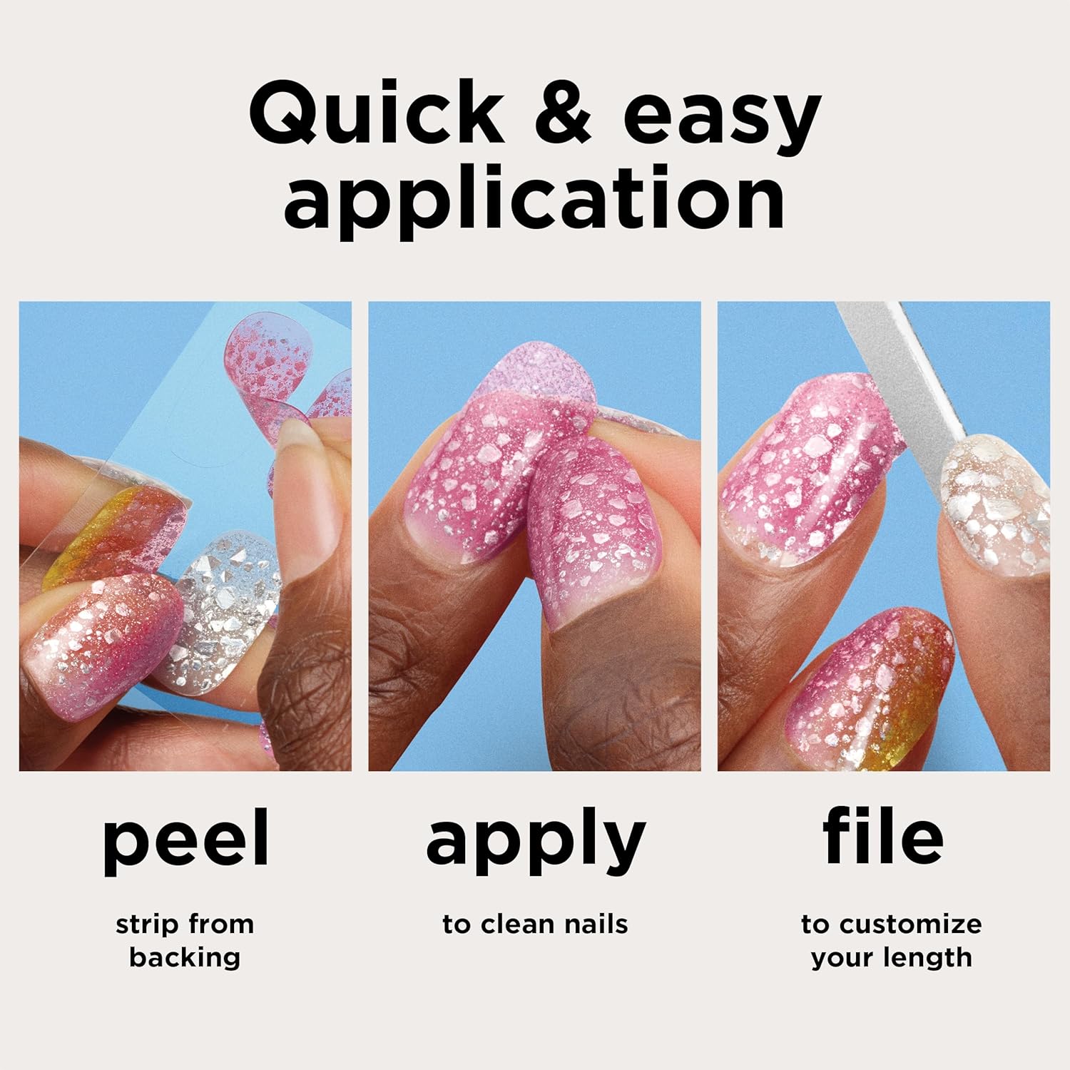 Sally Hansen Salon Effects Gel Nail Strips, Blossoms and Sunshine - Orange, No UV/LED Nail Lamps, Salon-Quality, Long Lasting, Easy to Apply & Remove - Includes 1 Prep Pad, Nail File & Wooden Stick - Image 3