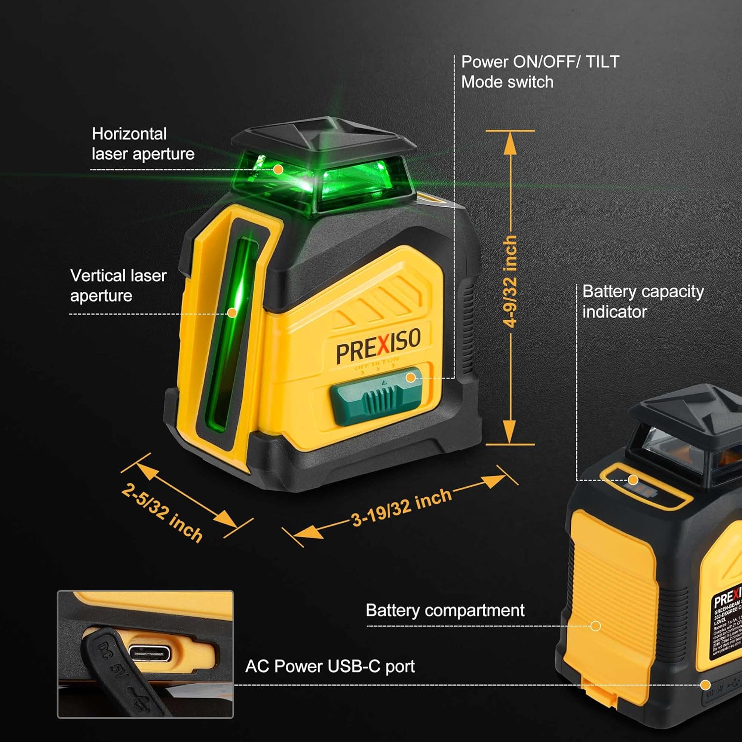 PREXISO 360° Laser Level with Tripod, 100Ft Dual Power Self Leveling Cross Line Laser- Wide Angle Vertical Line for Construction, Floor Tile, Renovation with Magnetic Base, Wall Panel Stand, Carry Bag - Image 6