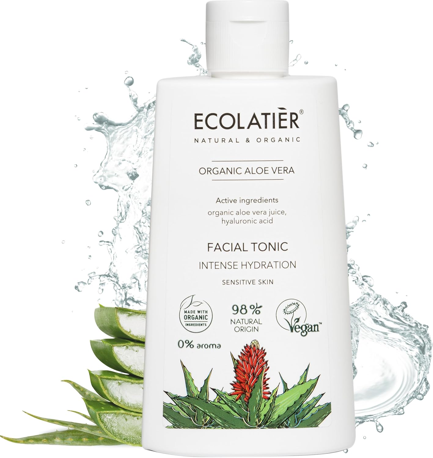 Toner for Face with Organic Aloe Vera โ Intense Hydration, Vegan, 98% Natural, Moisturizing & Soothing for Sensitive Skin, Gentle Daily Use, Tones & Softens, 8.5 Fl Oz / 250ml