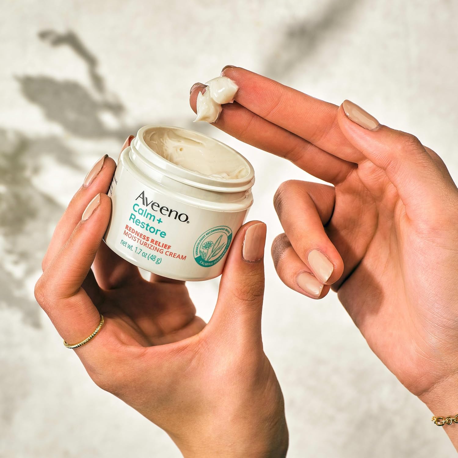 Aveeno Calm + Restore Facial Cream for Redness Relief, Soothing Face Moisturizer for Sensitive Skin, Hypoallergenic Formula, Fragrance-Free, 1.7 OZ - Image 3