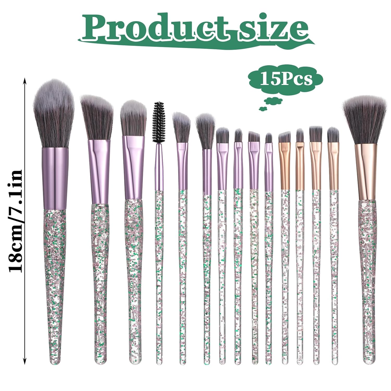 15Pcs Grey Makeup Brushes Set, Glitter Crystal Cute Makeup Brush Eye Shadow Brushes Kit Professional Face Foundation Concealer Liquid Make up Beauty Eyeliner Lip Cosmetic Brush Set for Women - Image 4