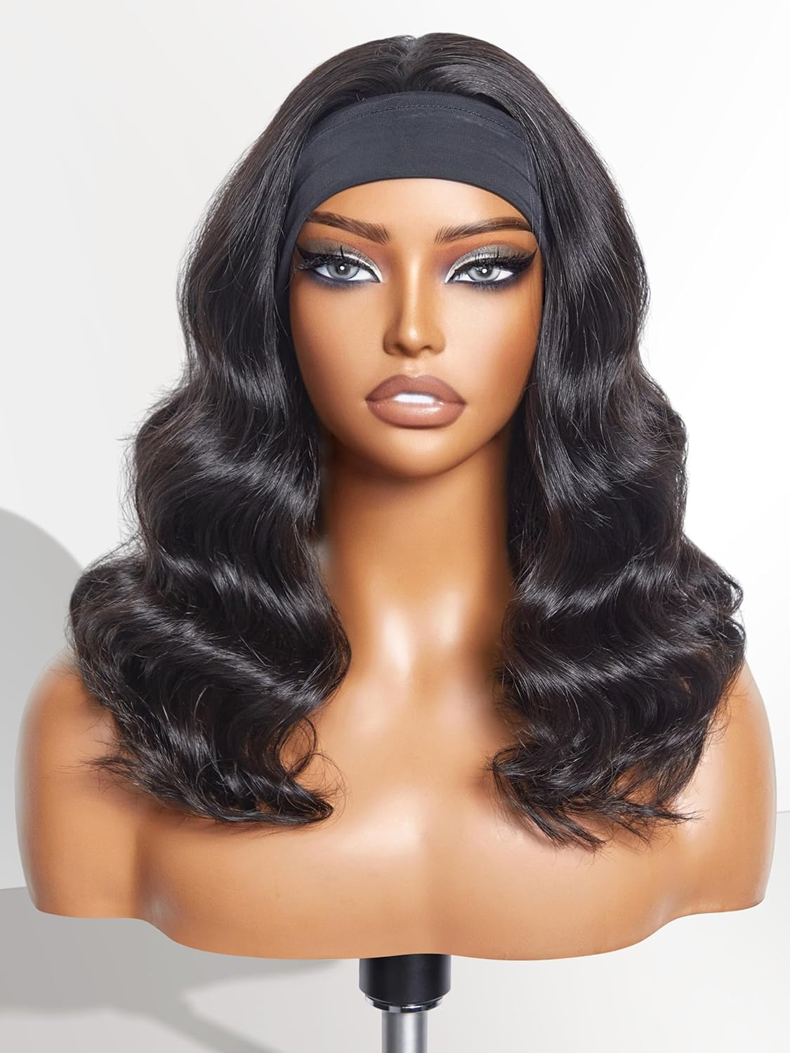 LUVME HAIR Body Wave Human Hair Headband Wig Ready to Go No Lace Glueless Human Hair Wigs with Adjustable Headband Natural Black Long Head Band Wig Beginners Friendly 18 Inch
