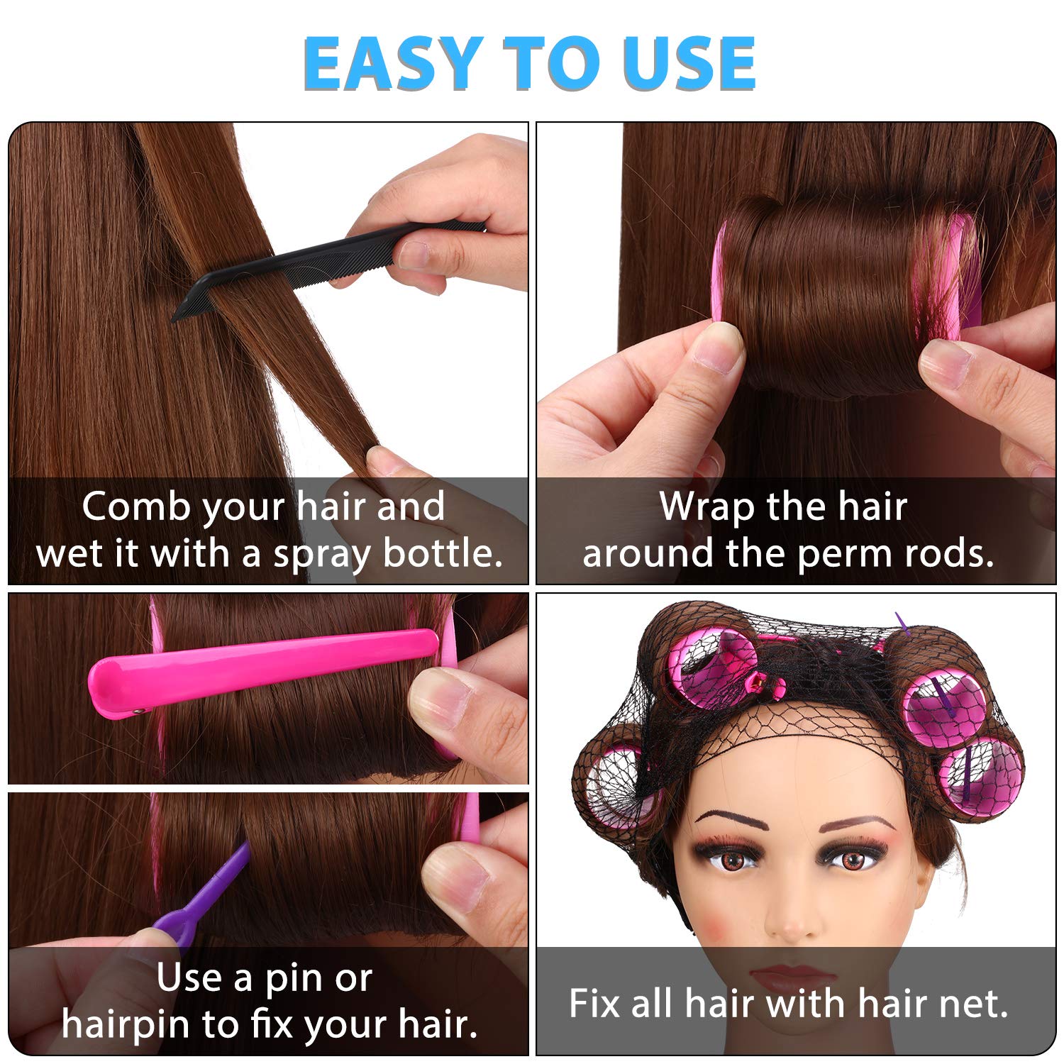 141 Pieces Hair Rollers Set Include 60 Plastic Hair Rollers (Multicolor,6 Size) - Image 4