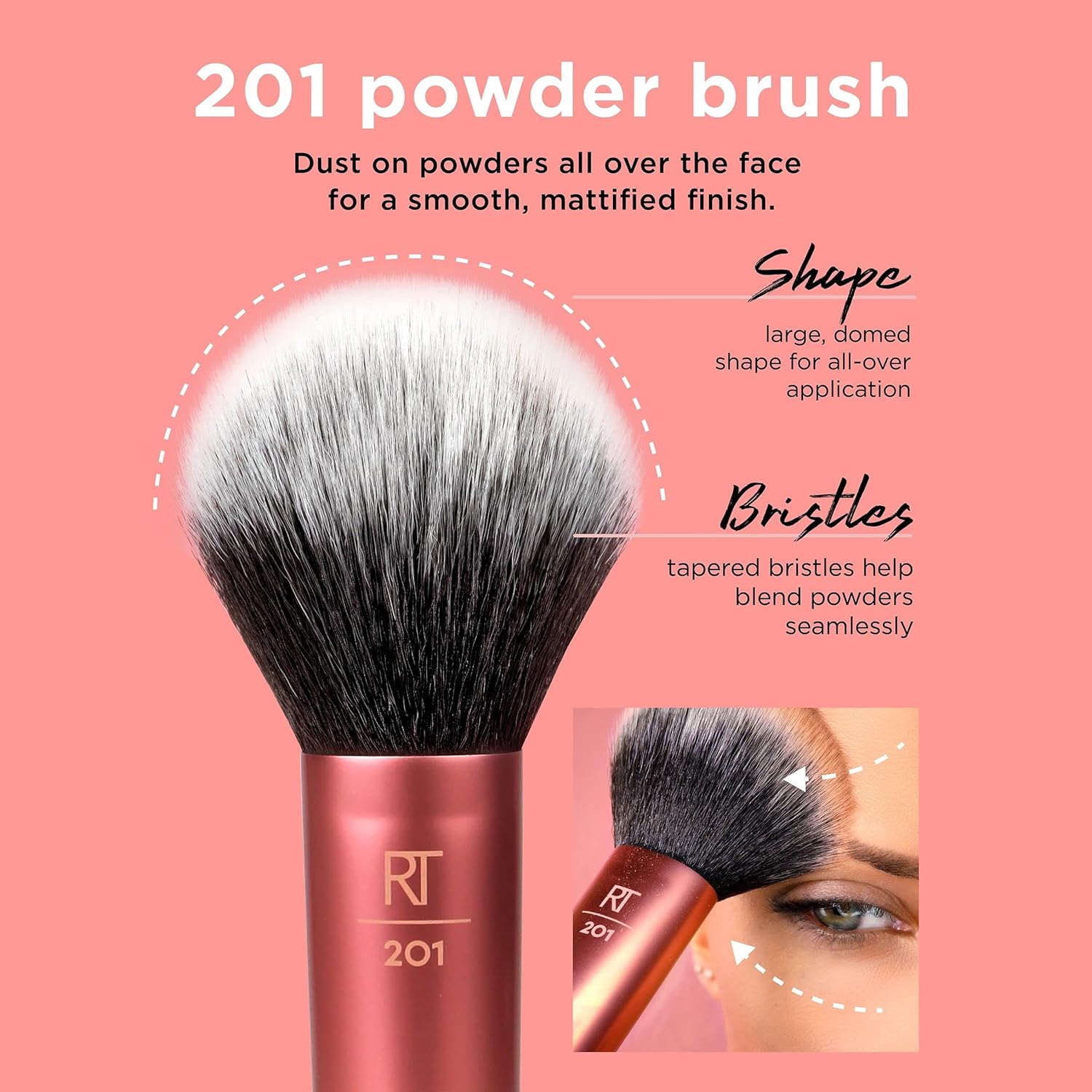 Real Techniques Ultra Plush Powder Makeup Brush, For Setting Powder, Bronzer, & Blush, Sheer, Buildable Coverage, Large, Fluffy Powder Brush, Vegan, Cruelty-Free & Synthetic Bristles, 1 Count - Image 2
