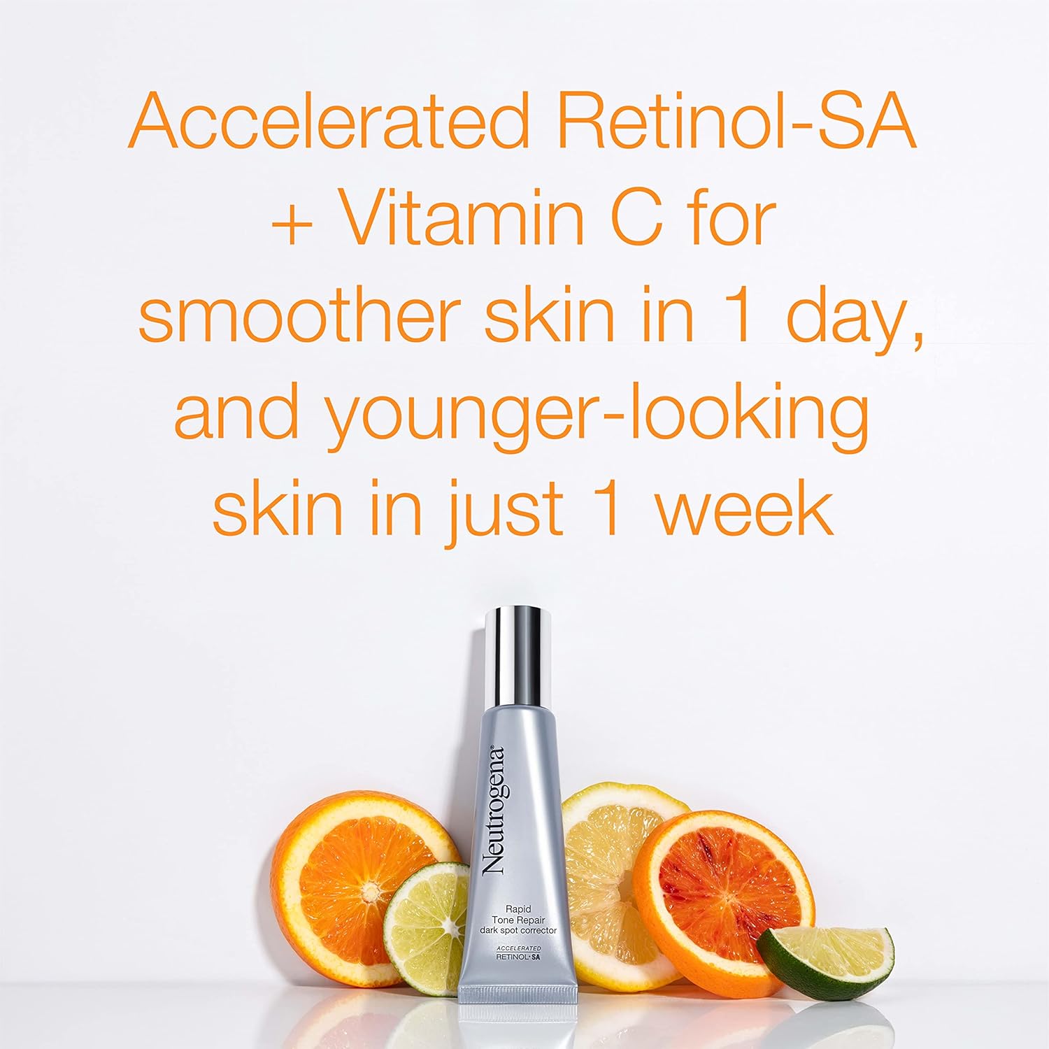 Neutrogena Rapid Tone Repair Retinol + Vitamin C Dark Spot Corrector Face Serum, Daily Anti-Wrinkle Dark Spot Corrector to Brighten & Even Tone, Mineral-Oil & Dye-Free, White, 1 oz - Image 2