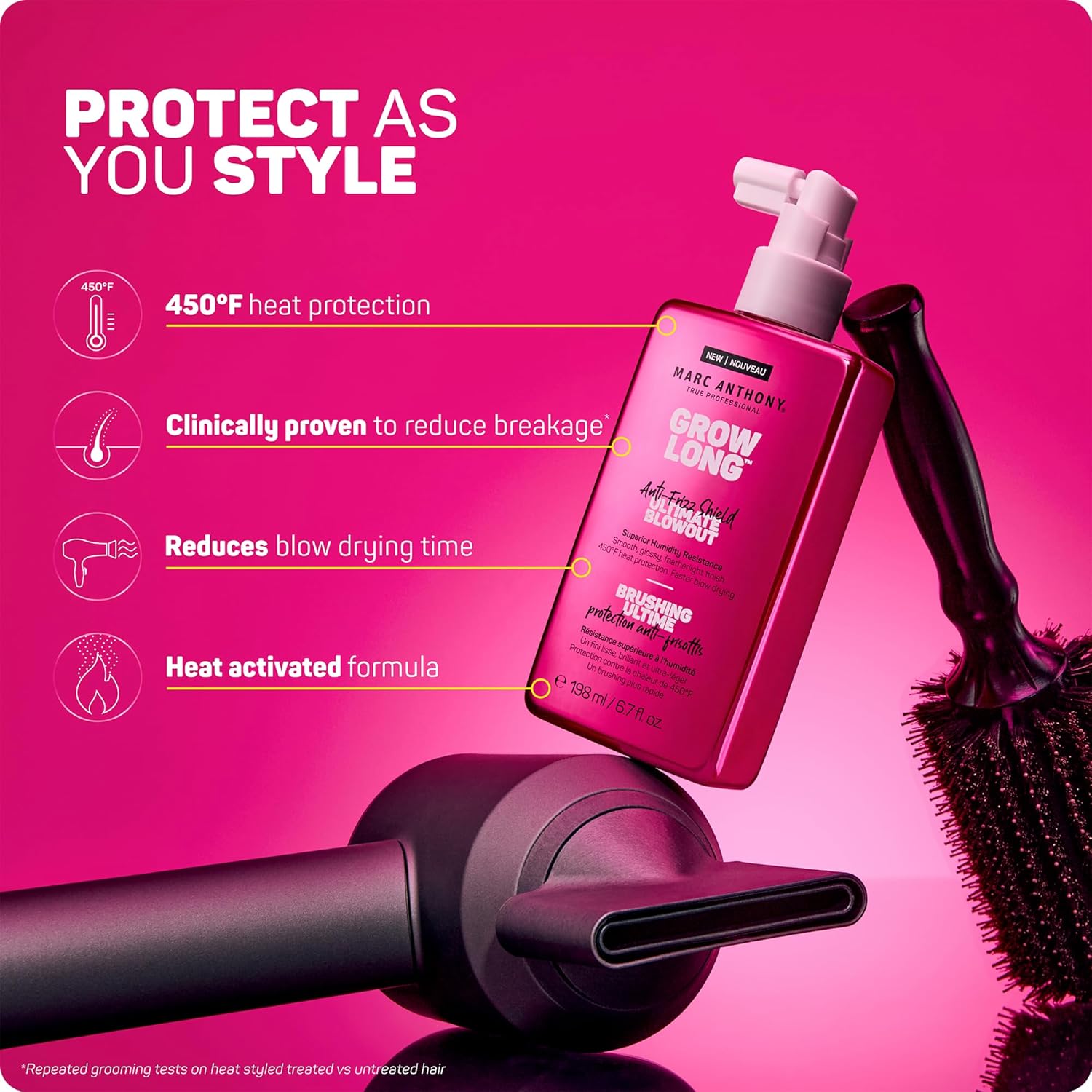 Marc Anthony Anti-Frizz Shield Ultimate Blowout Spray, Grow Long - Smooth, Shiny Hair in High Humidity - Heat Protectant - 6.7 oz - Image 6