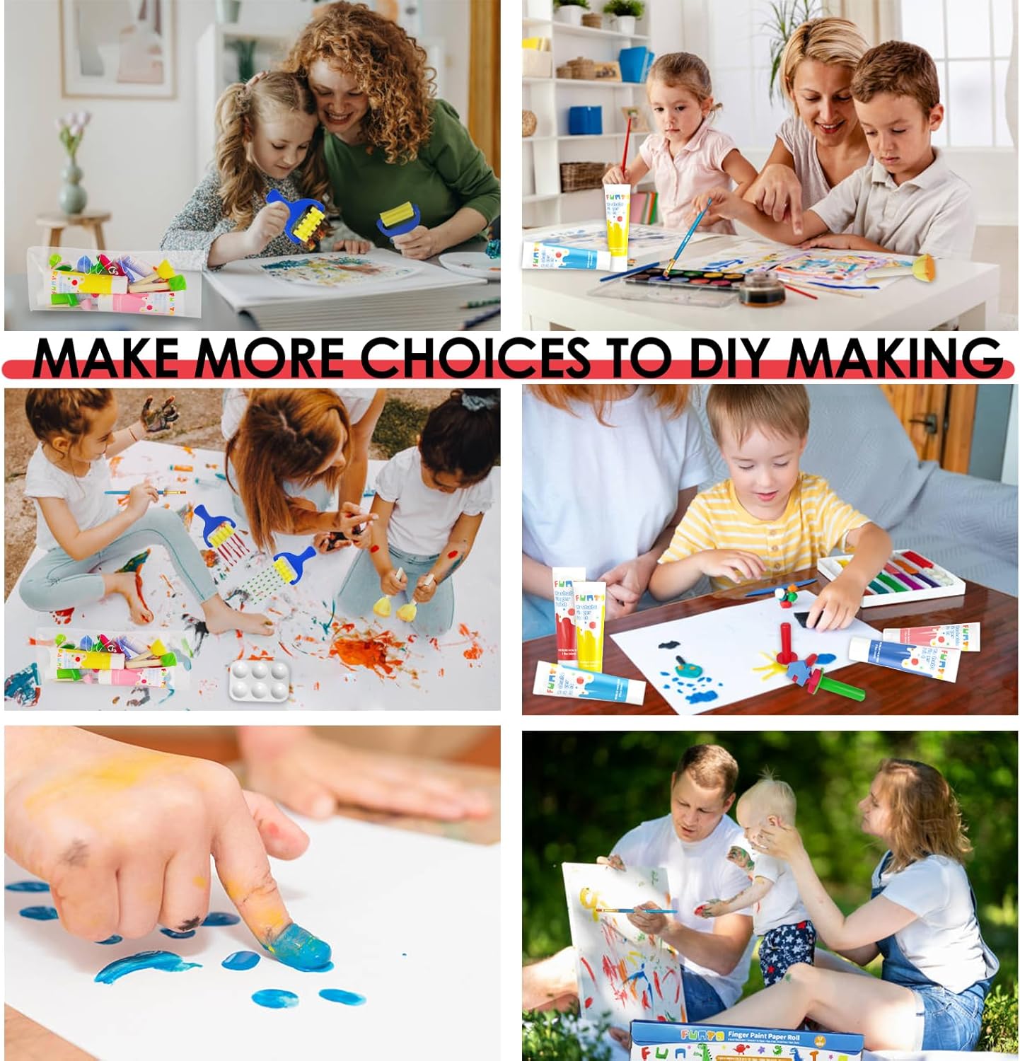 Funto Kids Washable Finger Paint Set, 25 PCS Non Toxic Art Painting Supplies for Baby, Includes Finger Paint Paper Roll, Brush Set, Arts Crafts for Toddlers Age 1-3 - Image 7