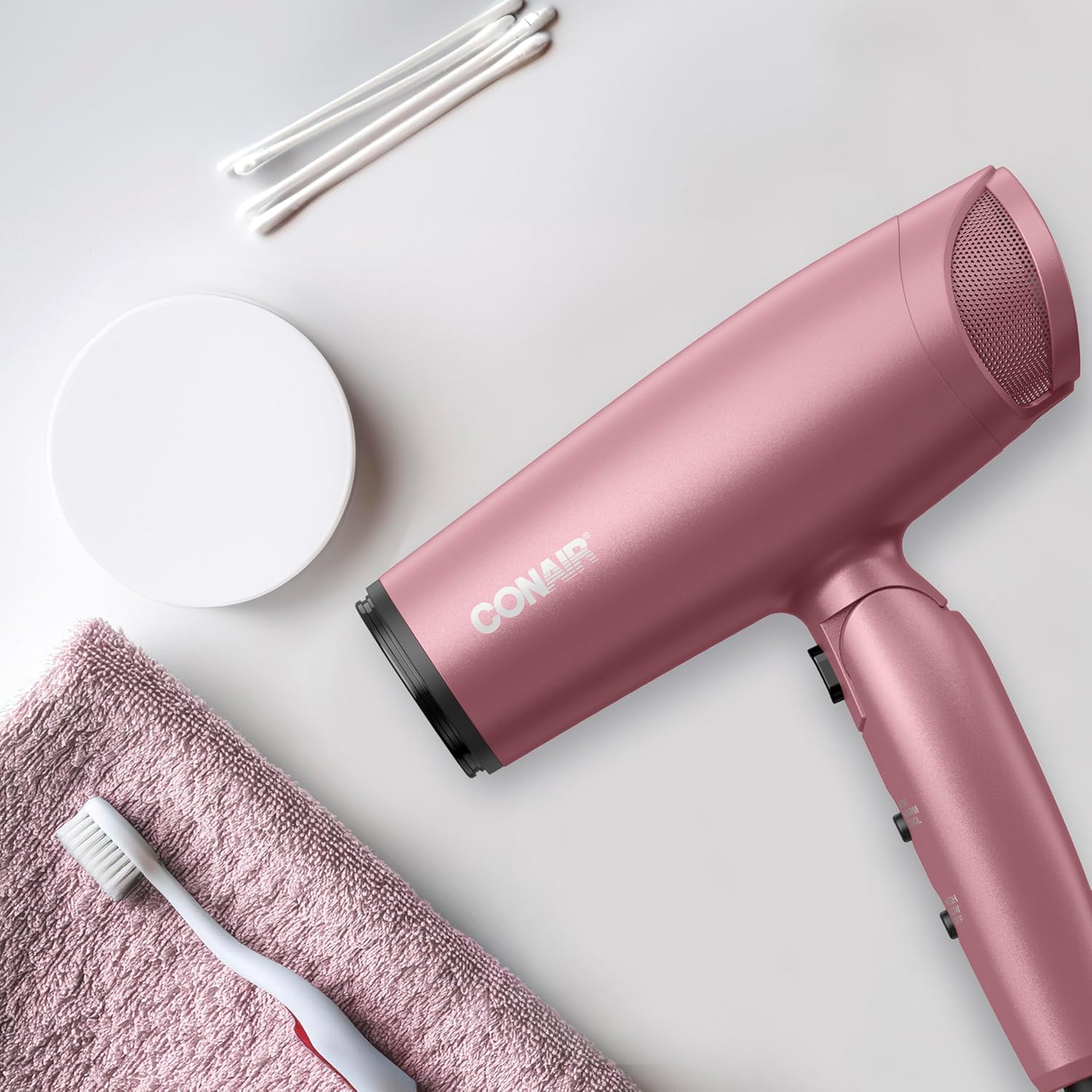 Conair Hair Dryer with Diffuser and Folding Handle, Travel Friendly Hair Dryer, Radiance Boost Blow Dryer for Less Frizz, More Shine, and Irresistibly Silky Hair, Includes Diffuser and Concentrator - Image 5