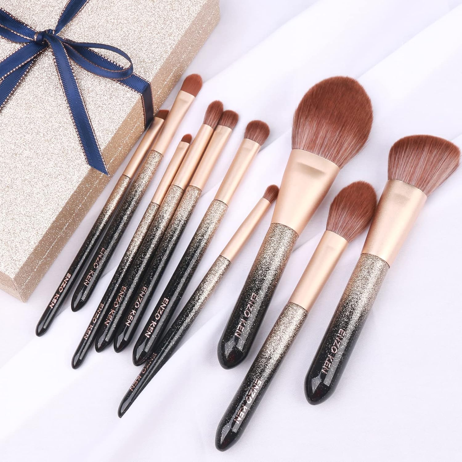 Natural Hair Makeup Brush Set Professional, Sable Makeup Brushes Set with Case, Natural Hair Brushes Makeup Set, Glitter Make up Brushes Set Professional, Natural Makeup Brushes - ORRA, Black - Image 8