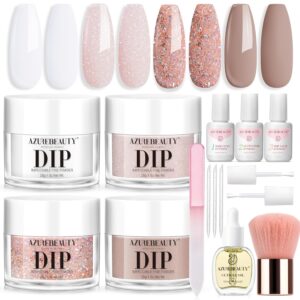 AZUREBEAUTY Dip Powder Nail Kit 28g/1Oz Nude Pink with Nourishing Hand Cream Hand Scrub Cuticle Oil Dipping Liquid Set Top/Base Coat Activator for Holidays Gift Set