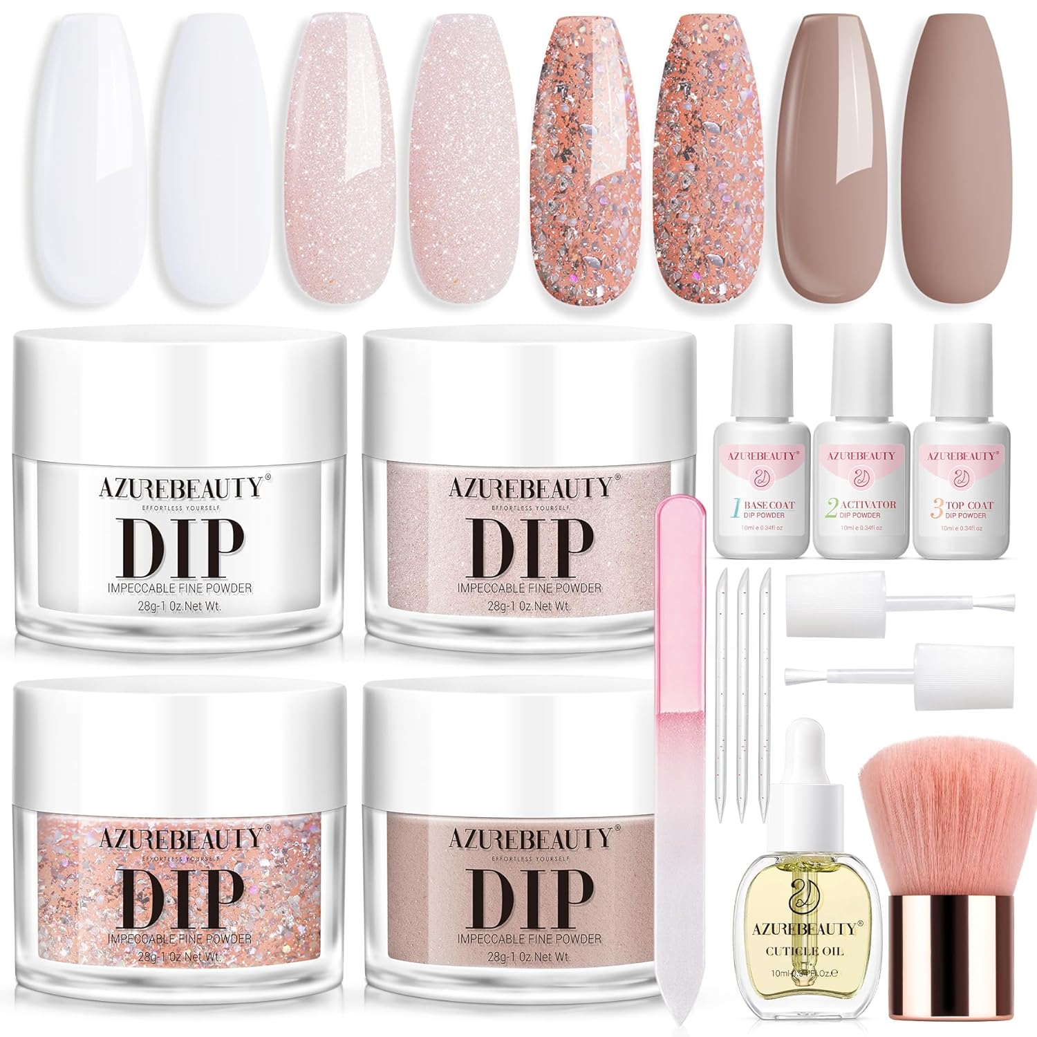 AZUREBEAUTY Dip Powder Nail Kit 28g/1Oz Nude Pink with Nourishing Hand Cream Hand Scrub Cuticle Oil Dipping Liquid Set Top/Base Coat Activator for Holidays Gift Set