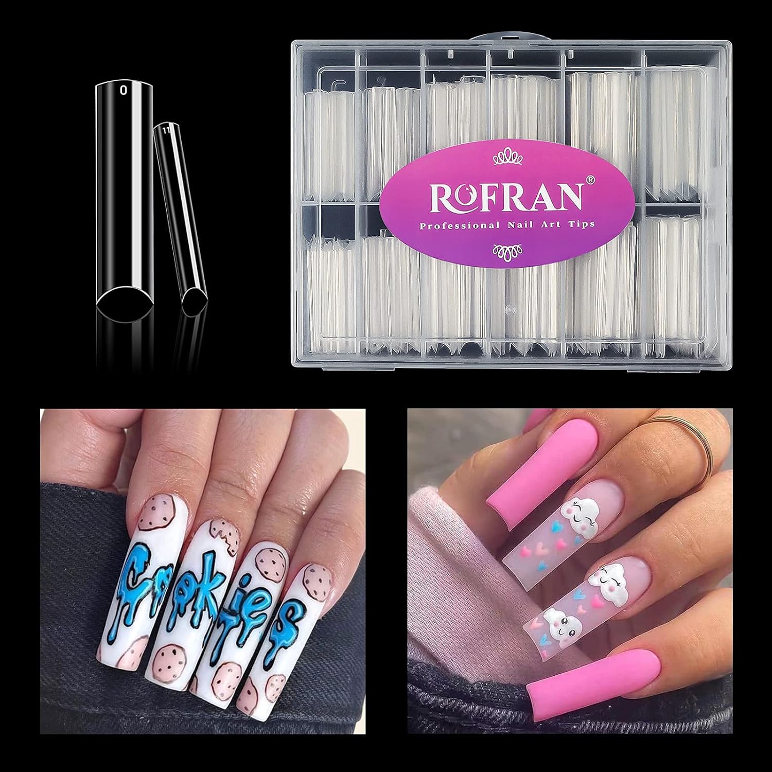 240 Pcs Extra Long C Curve Nail Tips - XXL Clear Fake Straight Square Shape Half Cover Acrylic False Nails with Box for Salons Nail Art,12 Sizes - Image 4