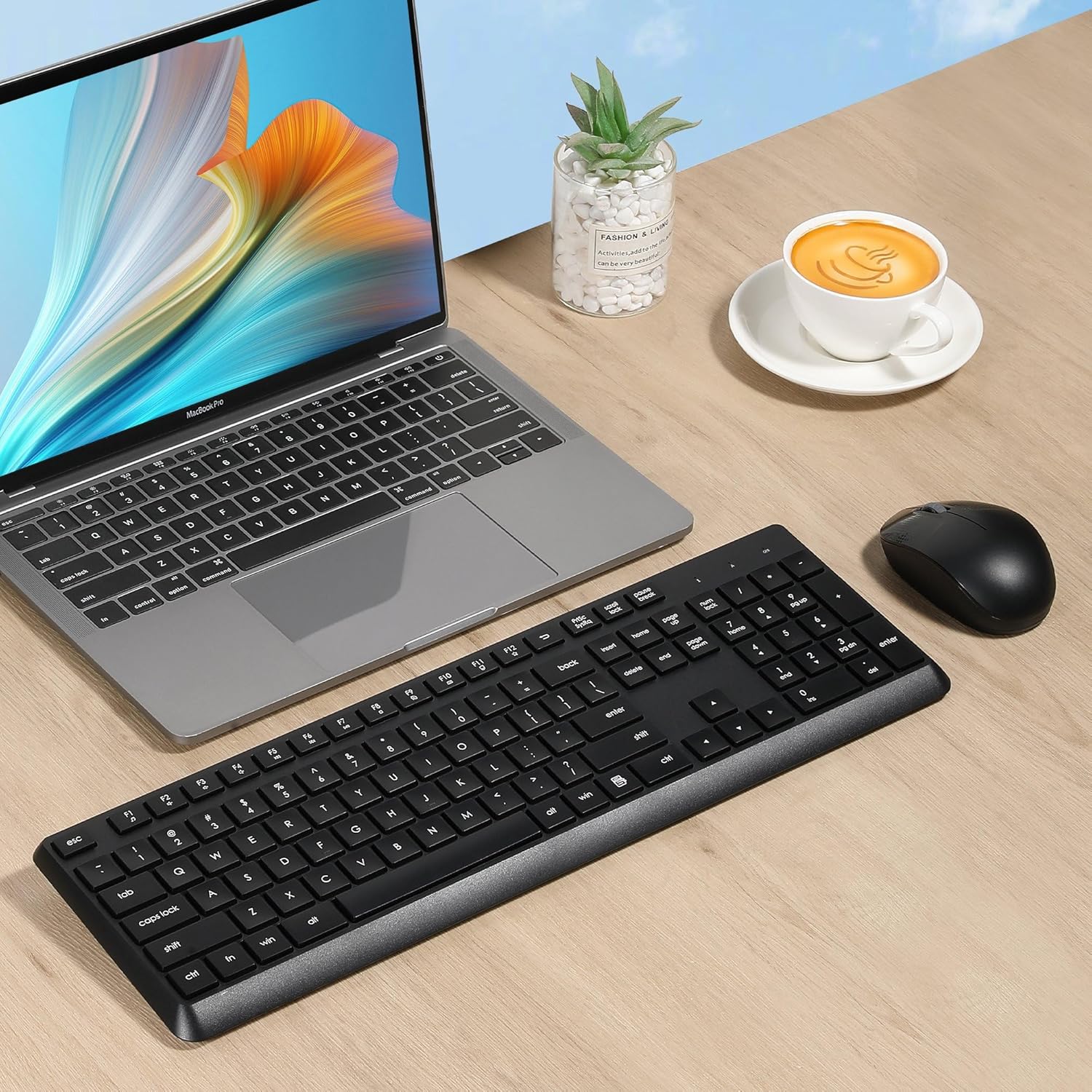 Wireless Keyboard and Mouse Combo for Windows, 2.4G Full-Sized External Cordless Computer Keyboard Mouse Combo for Laptop PC Desktop Chrome Mac, Number Pad 1600 DPI Silent Mouse USB Receiver (Black) - Image 5