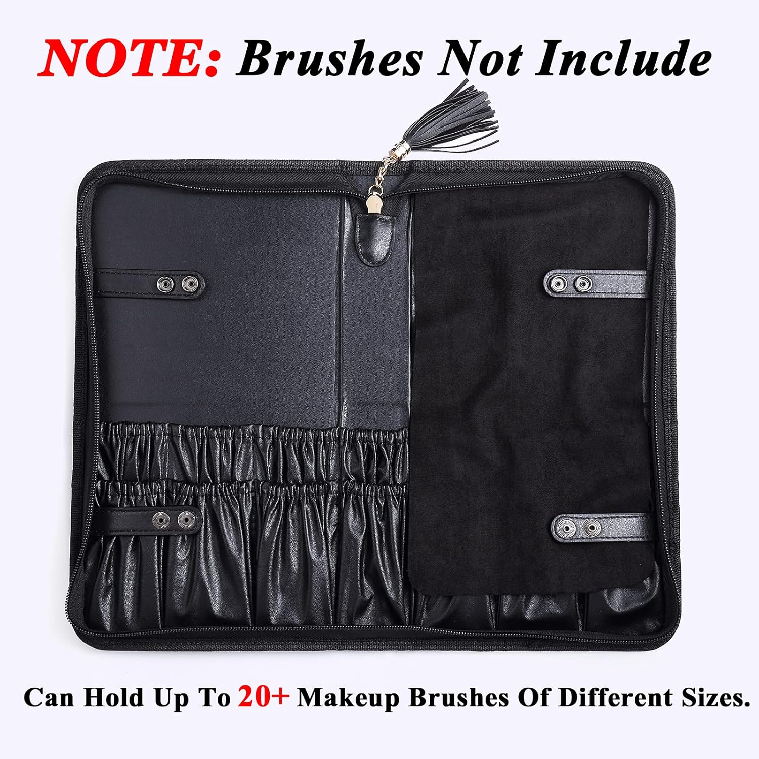 Rownyeon Professional Makeup Brushes Organizer Bag Makeup Artist Cosmetic Case Leather Handbag Black Travel Portable(Only Bag) - Image 2