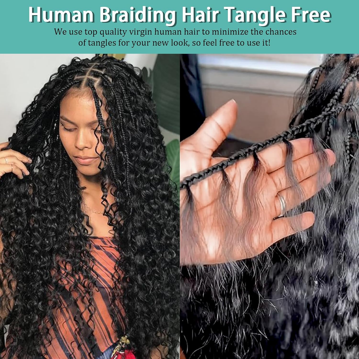 Human Braiding Hair for Boho Braids Human Hair 110g 16 Inch Curly Boho Hair for Braiding Knotless 12A Deep Wave Bohemian 3 Bundles/Pack Caramel Honey Blonde - Image 3