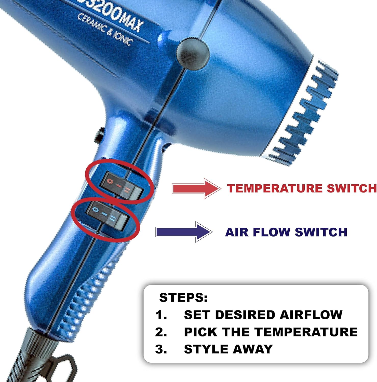 Turbo Power Twin Turbo 3200 MAX Ceramic & Ionic Black Hair Dryer + M Hair Designs Metal Mesh Diffuser (Bundle) – Professional High-Speed Blow Dryer for Curls, Volume & Frizz Control - Image 2