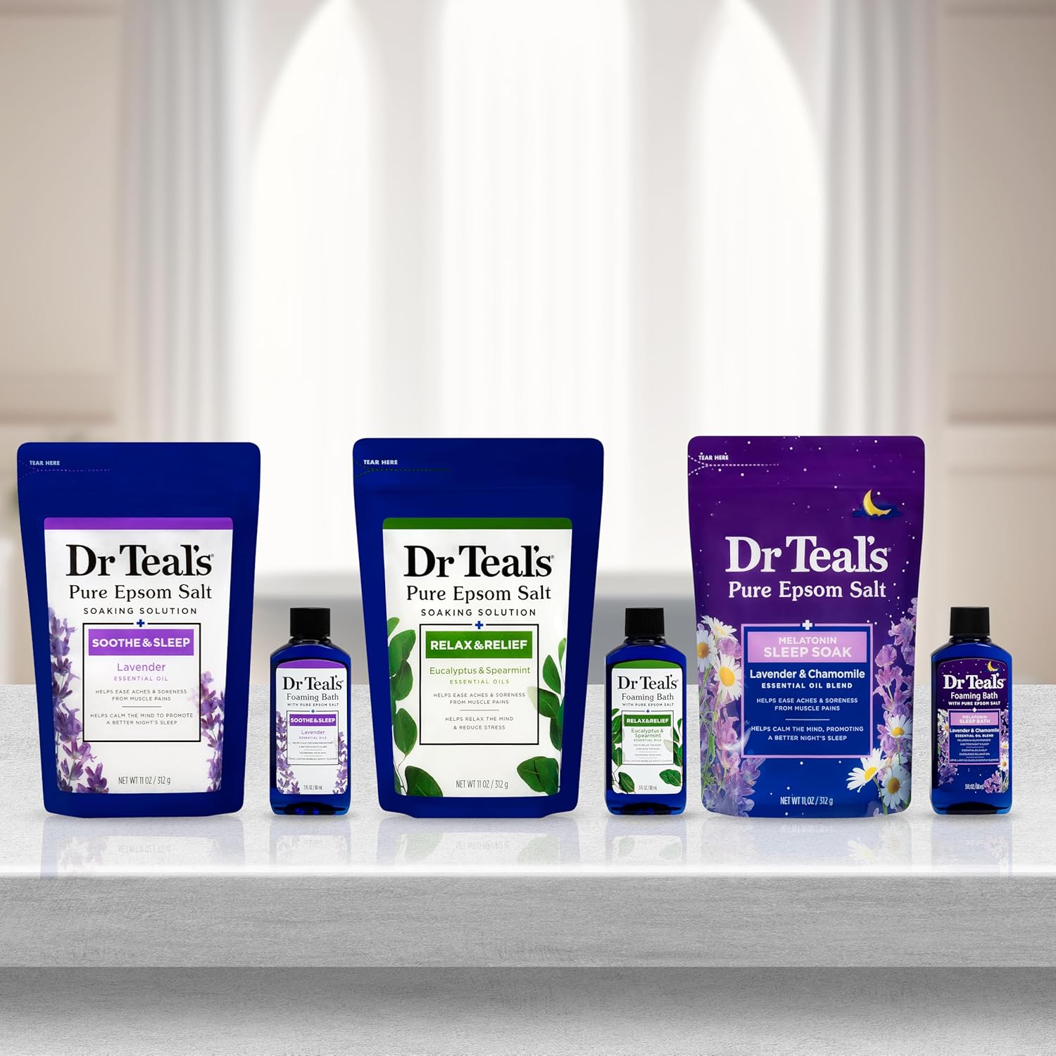 Dr Teal's Pure Epsom Salt Soak Trio Gift Set with Eucalyptus, Sleep Blend & Lavender, 6 Piece - Image 2