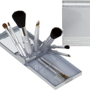 Michael Marcus 9 Piece Makeup Brush Set with Case - Portable & Professional Blending Brushes for Foundation, Powder, Eyeshadow, Eye Contour, Blush, Eyeliner & Lip