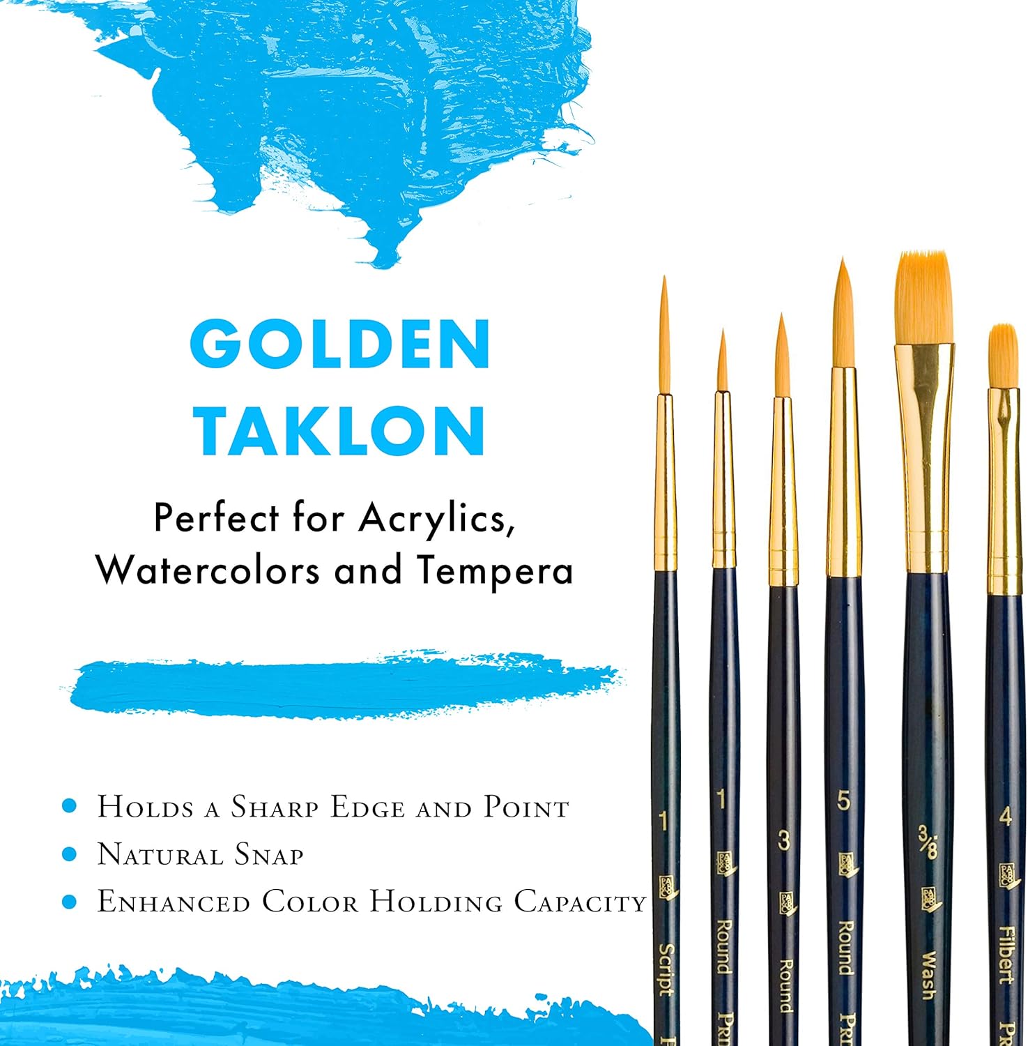 Princeton RealValue Paintbrush, Round 1,3,5,Filbert 4,Script 1,Wash 3/8, Dark Blue - Image 4