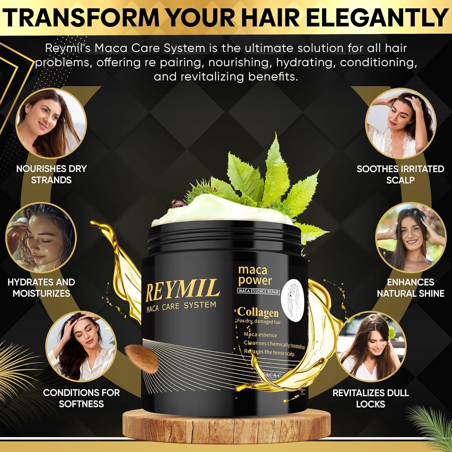 REYMIL-Collagen hair mask - hair treatment for dry damaged hair - Collagen Hair Treatment Deep Repair Conditioning Argan Oil Shine and Softness for Healthy Hair -16.9onz mascarilla para el cabello - Image 4
