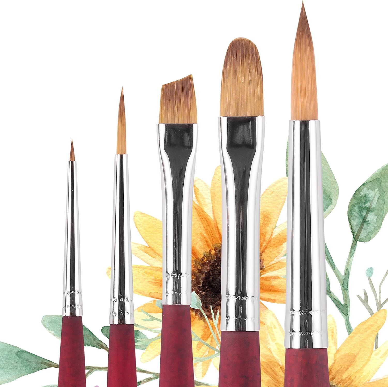 Princeton Velvetouch Series 3950 - 5pc Professional Paint Brushes for Acrylic Painting - Oil, Watercolor & Acrylic Paint Brushes Set - Spotter 5/0, Angle Shader ¼”, Round 8, Filbert 8, Round 2 - Image 3