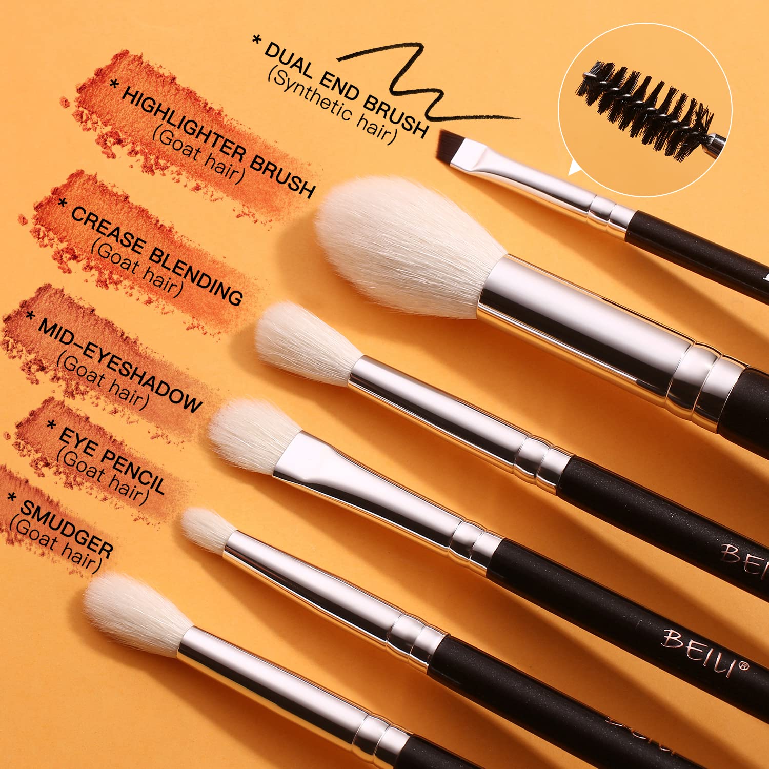 BEILI Eye Makeup Brushes 6pcs Eyeshadow Brushes Natural Goat Professional Makeup Brushes Set for Eyeshadow, Blending, Eyebrow, Highlighter - Image 3