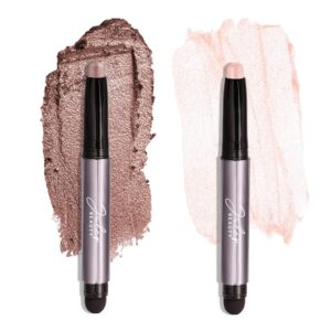 Julep Eyeshadow 101 Crème-to-Powder Waterproof Eyeshadow Stick Duo – Long-Lasting, Crease-Proof, Easy Apply with Built-in Smudger - Blush Pink Shimmer & Mink Mauve Shimmer