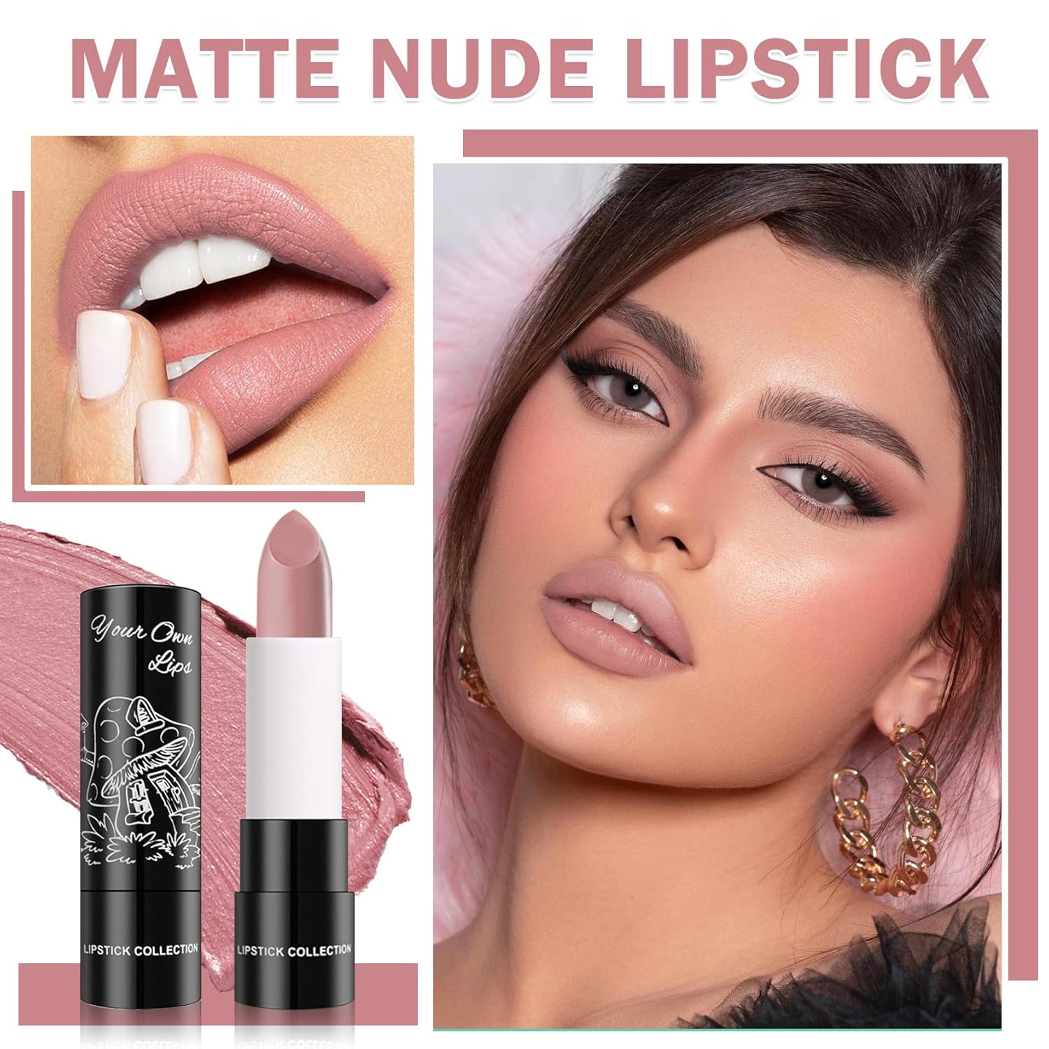 Matte Nude Lipstick Lip Gloss Non-Stick Cup Velvet Lip Stain Long Lasting Matte Lipstick for Women Lip Makeup-03 Light Pink - Image 2