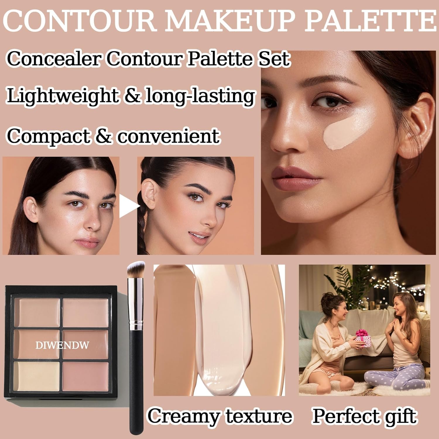6-Color Correcting Concealer Palette with Moisturizing Full Coverage Foundation and Brush Set - Image 6