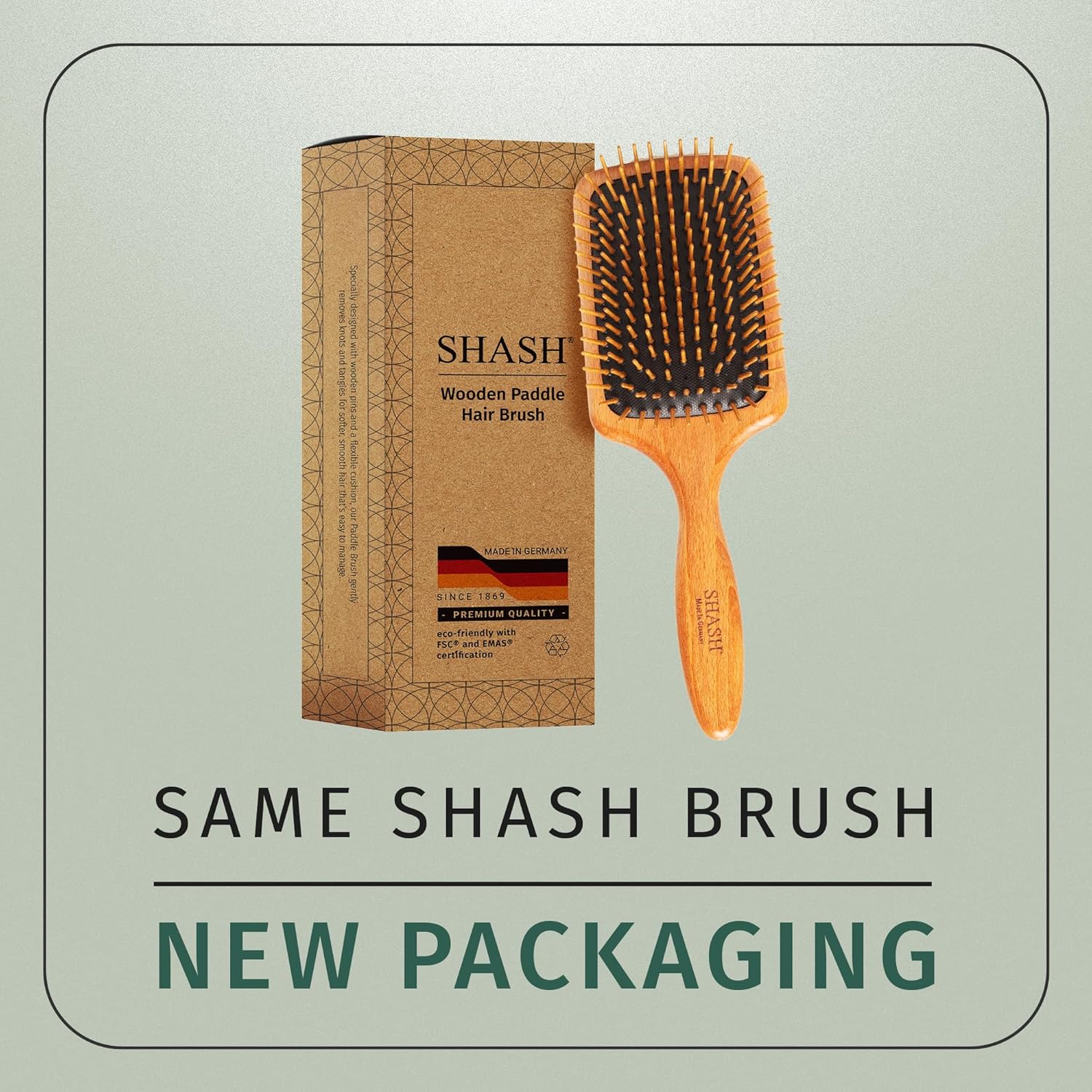 SHASH Since 1869 Made in Germany Wooden Paddle Brush - Gently Detangles, Styles, Conditions Hair with Minimal Frizz and Breakage - Safe for All Hair Types, Wet or Dry - Eco-Sourced Wood - Image 3
