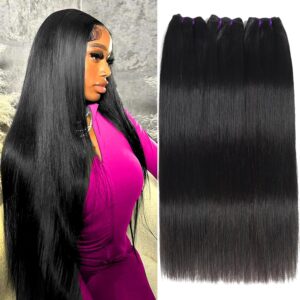 Beauty Queen 16A Straight Bundles Human Hair (18 20 22 Inch) 100% Unprocessed Human Hair Bundles Straight Weave Thick 3 Bundles Remy Brazilian Virgin Hair Extensions for Women Natural Black Color