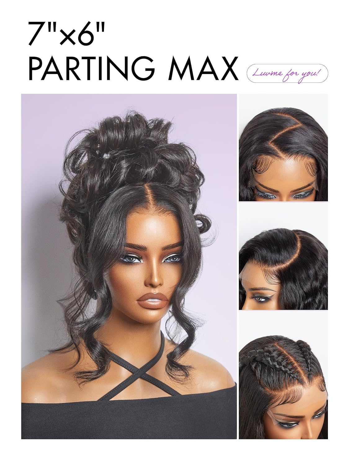 LUVME HAIR All-Day Comfort Real Glueless 7x6 HD Lace Wig 200% Density Hair PartingMax Lace Wigs Loose Body Wave Lace Front Wigs Human Hair Pre Cut Plucked Lace Frontal 22 Inches Natural Black Color - Image 8