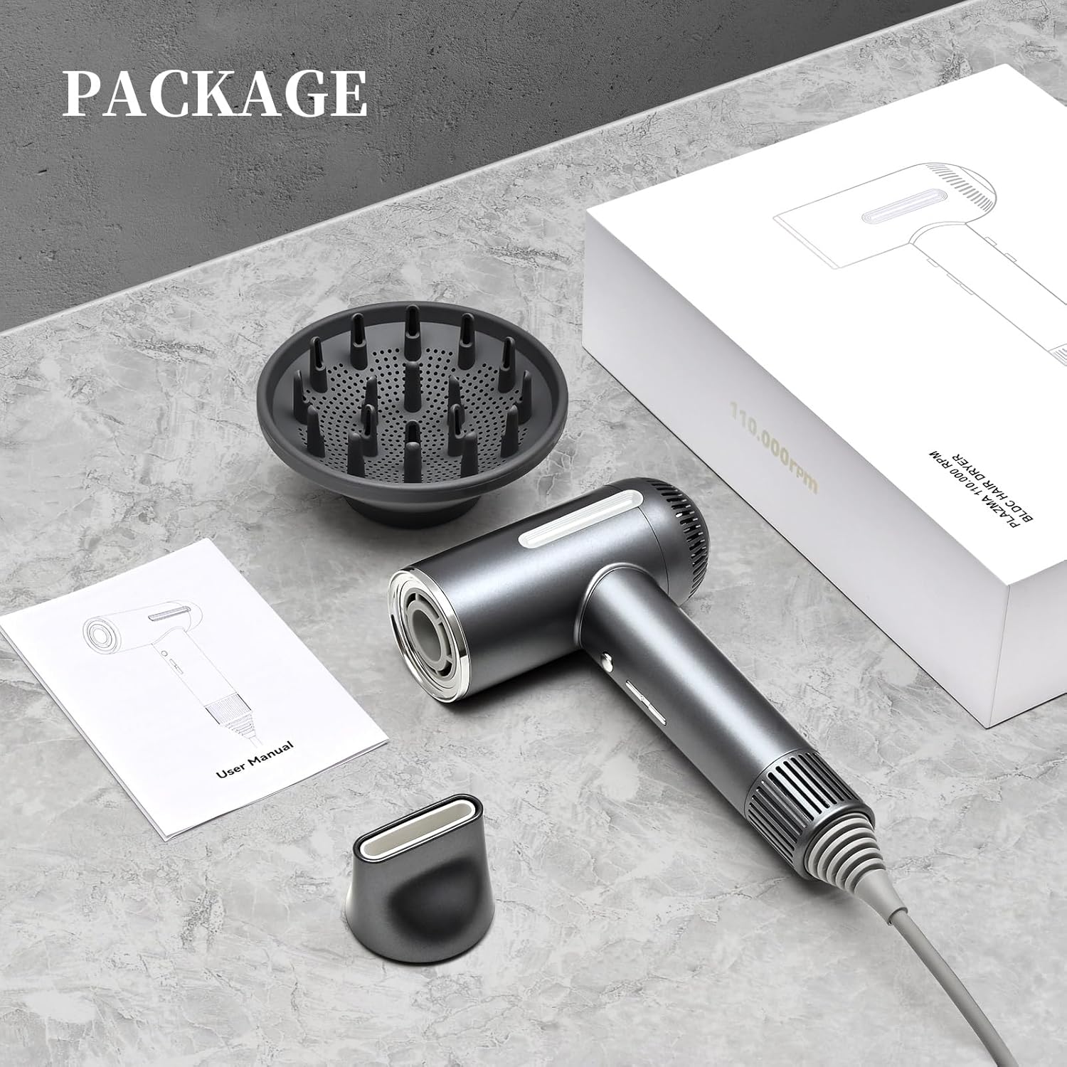 1600W Ionic Hair Dryer with Diffuser and Facial Mode Silver Gray - Image 7