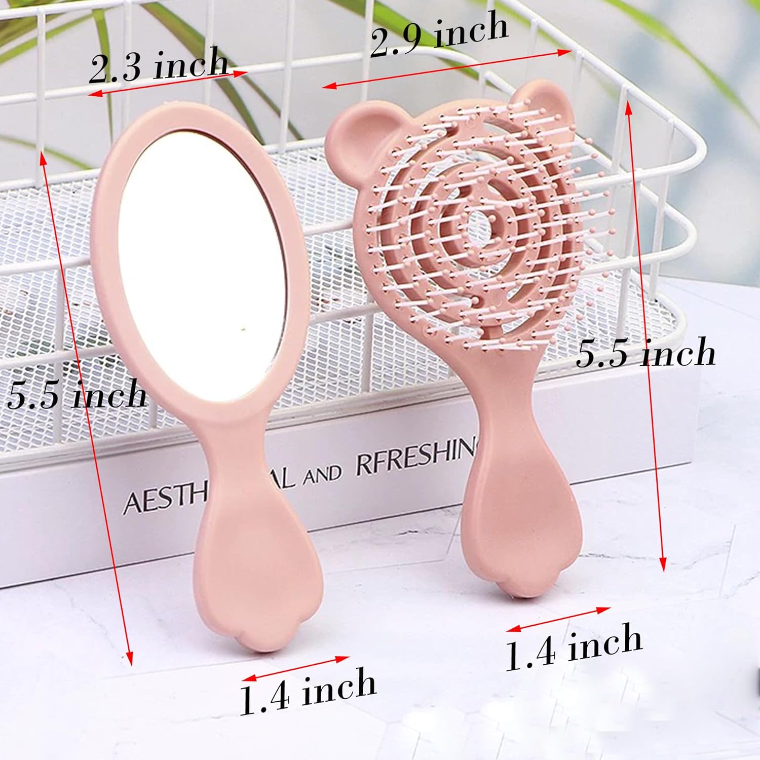 4 Pieces Mini Hair Brush Hair Comb Set For Women Girls Kids Toddler Small Travel Hair Combs Brushes Handheld Mirror Set Detangling Comb Massage HairBrush with Air Cushion (Pink) - Image 2