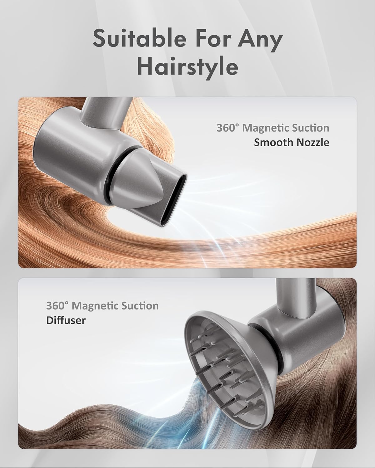 Rudd Hair Dryer with Diffuser, High Speed Hair Dryer with Display, 110000 RPM Brushless Motor for Fast Drying, 200 Million Negative Inoic Low Noise, Grey - Image 5