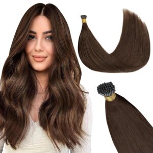 GOO GOO I Tip Hair Extensions, Real Human Hair, 18inch 50g, Cold Fusion, Invisible Remy, 4A Chocolate Brown