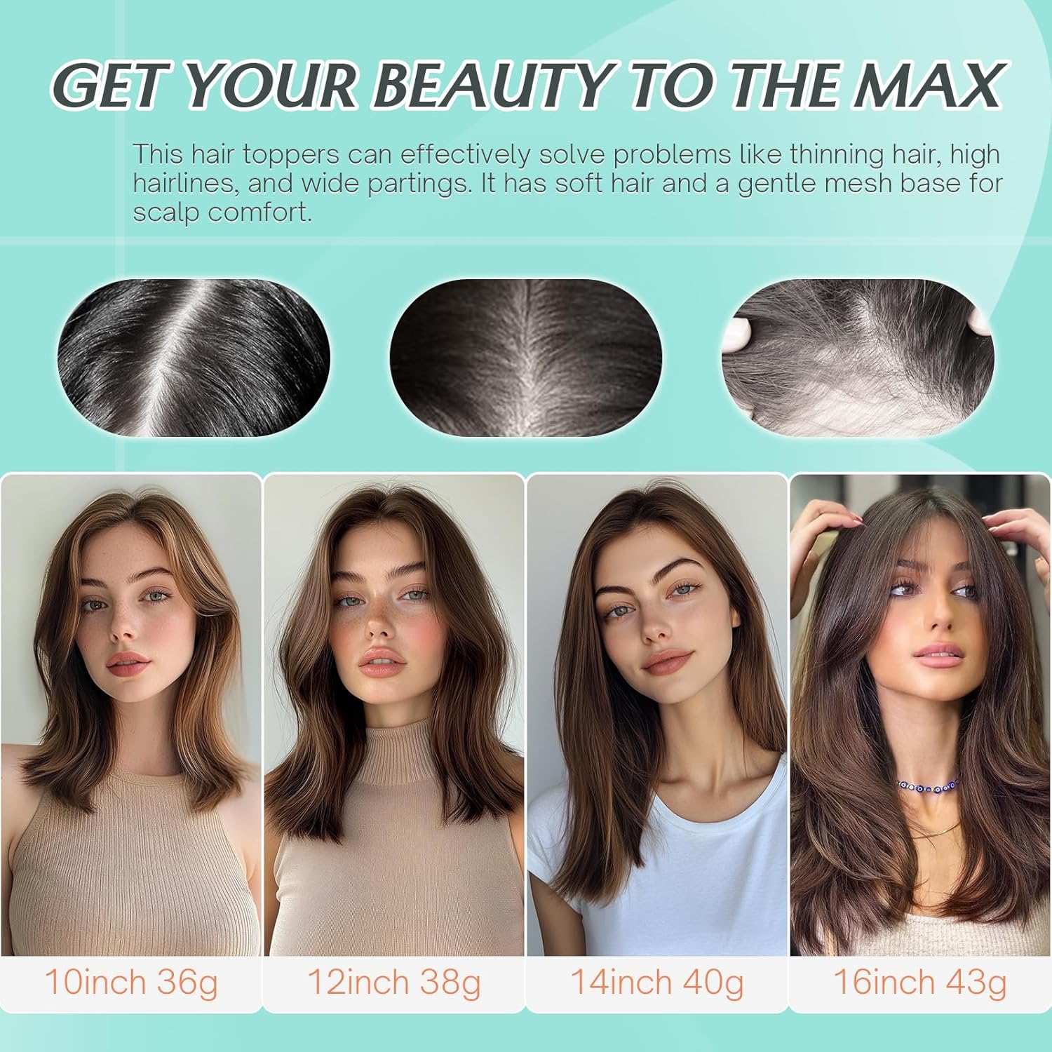 Benehair Human Hair Topper for Women - 9 * 12CM Silk Base, No Bangs, 150% Density, 100% Remy Hair Piece for Thinning Hair - Dark Brown, 12 Inch - Image 7