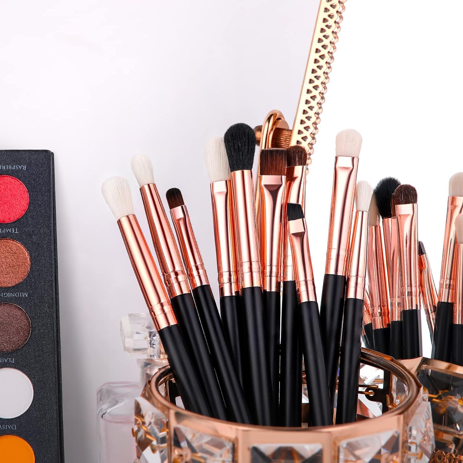 Docolor Eyeshadow Brushes Professional Eye Makeup Brushes Set Eyeshadow Eyeliner Concealer Eyebrow Blending Brushes Eye Make Up Brush Kit with Gift Box (10 Pcs,Black with Rose Gold,Wooden Handles) - Image 6
