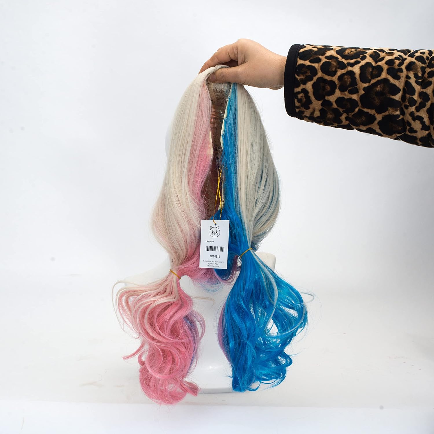 Pink and Blue Long Curly Wigs for Women No-bangs Clip on Ponytails Cosplay Wig,Halloween Party Show Daily use Wig - Image 6